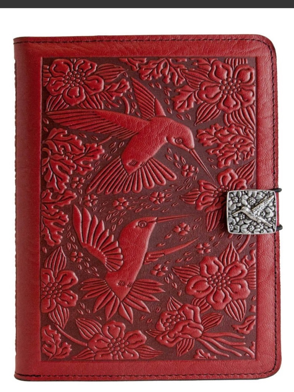 Oberon Design Red Leather Hummingbird Floral Cover Journal Kindle Case